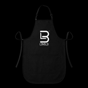 L3VEL3 Barber Apron Black Front View with Adjustable Neck and Waist Straps