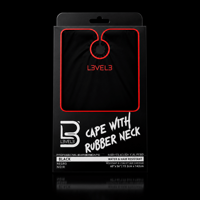 Level 3 cape with rubber neck packaging on a black background