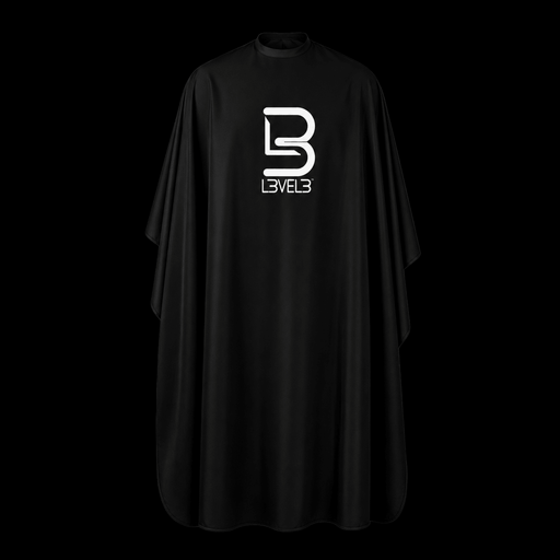 L3VEL3 Barber Cape with Rubber Neck Black Professional Hair Cutting Cape