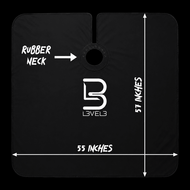 L3VEL3 Barber Cape with Rubber Neck Dimensions and Product Specifications
