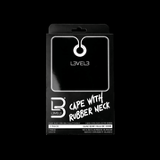 Black packaging of Level 3 cape with rubber neck on a white background
