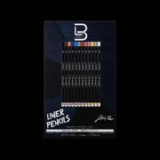 Packaging of L3VEL3 liner pencils with brand logo on a black background