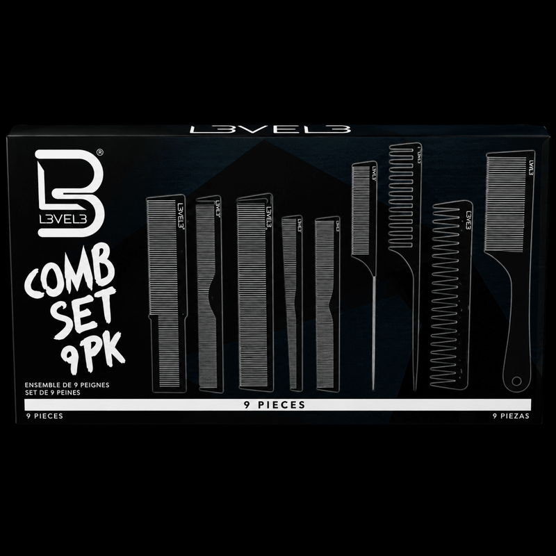 L3VEL3 Comb Set 9 Piece Product Display Showing Included Combs