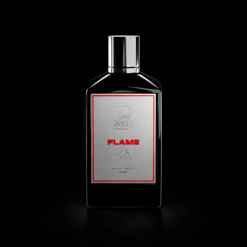L3VEL3 Flame men’s Cologne black bottle with silver plaque 