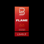 L3VEL3 Flame Eau de Parfum Cologne packaging on black background 