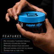 L3VEL3 Forming Cream being held for styling showing professional barber use and application