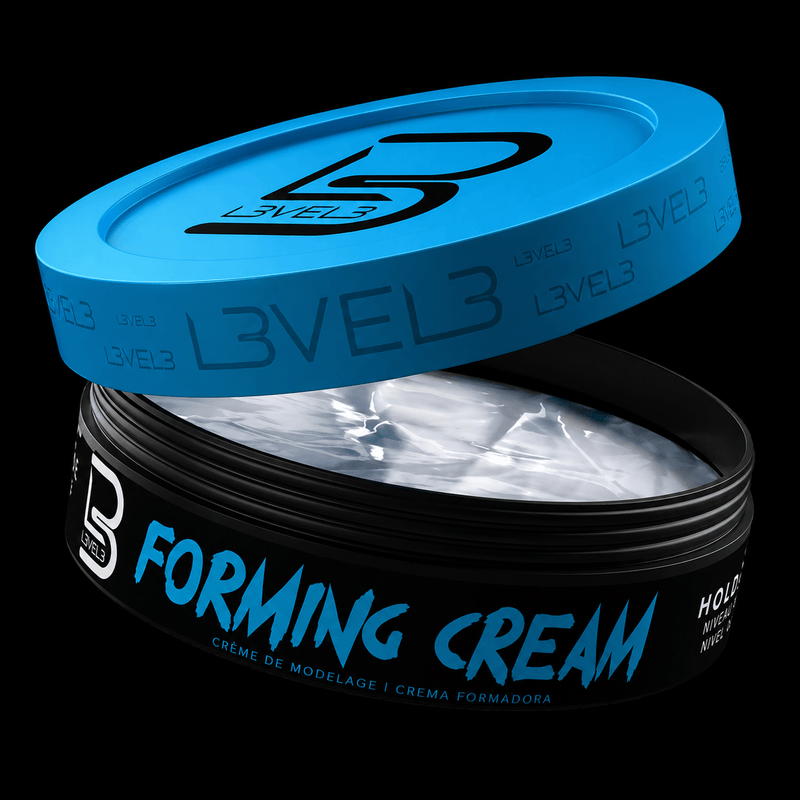 L3VEL3 Forming Cream open jar showing texture and consistency for flexible styling