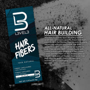 L3VEL3 Hair Fibers Black box with all-natural hair building fibers info graphic