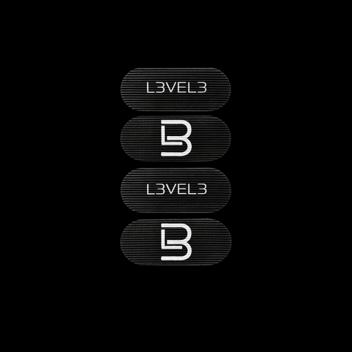 Four oval-shaped 'LEVEL3' logos with a stylized letter 'B' on a black background.