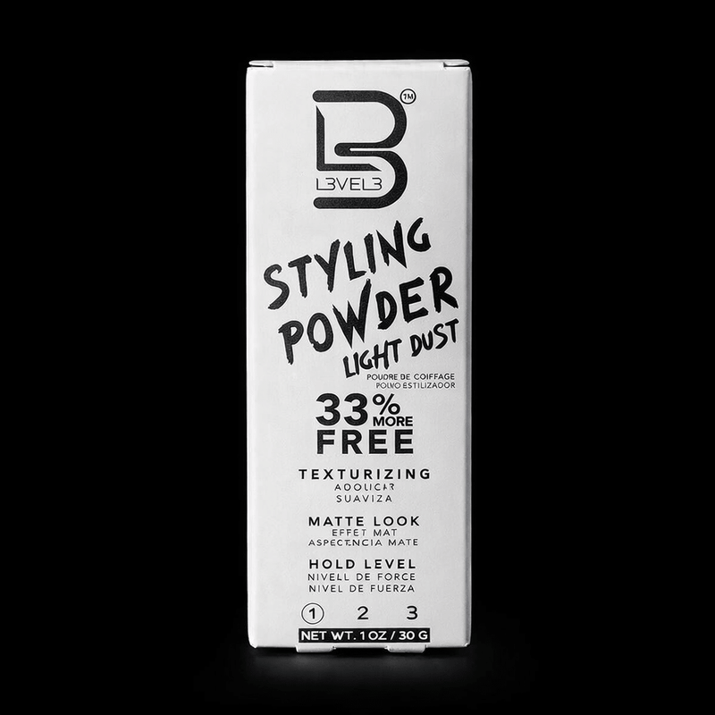Box of Level 3 Styling Powder Light Dust on a black background
