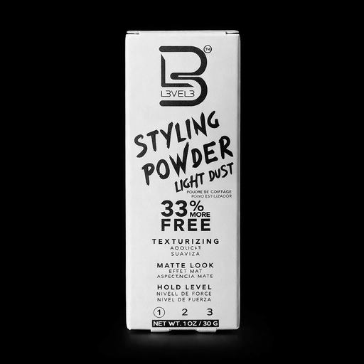 Box of Level 3 Styling Powder Light Dust on a black background