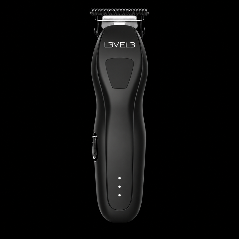 L3VEL3 LV Series 1 Cordless Trimmer in matte black, front view on a black background