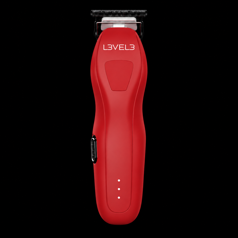 L3VEL3 LV Series 1 Cordless Trimmer in red, front view on a black background