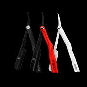 L3VEL3 Milly Clutch razor holder collection featuring Midnight Black, Frost White, Black and Fierce Pink, and Red color options