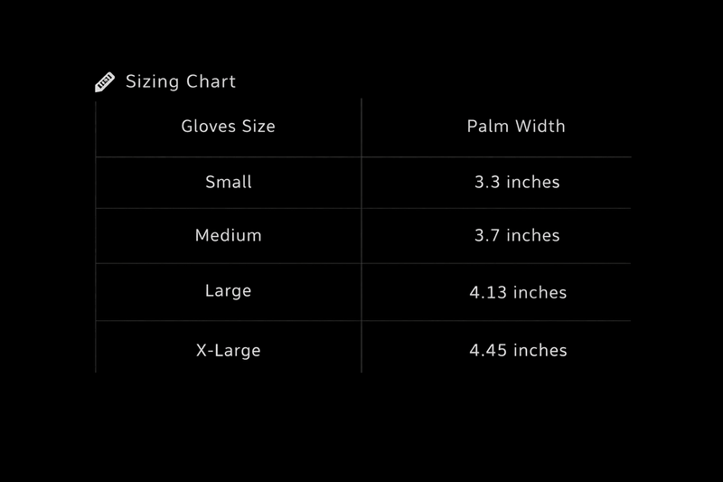 L3VEL3 Nitrile Gloves sizing chart showing palm width measurements for Small, Medium, Large, and X-Large sizes