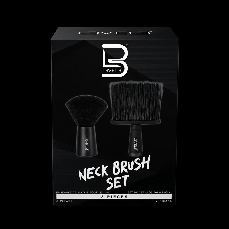 L3VEL3 Professional Neck Brush Set 2-Piece Barber Duster Brush Kit Main Packaging