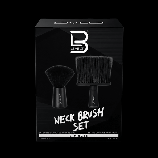 L3VEL3 Professional Neck Brush Set 2-Piece Barber Duster Brush Kit Main Packaging