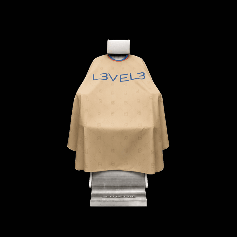 L3VEL3 Professional Rubber Neck Cutting Cape in beige with red trim