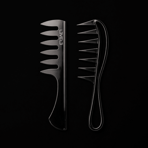 L3VEL3 styling comb set 2 piece professional barber combs on black background for detangling and styling