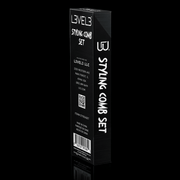 L3VEL3 styling comb set 2 piece box side view professional barber comb packaging