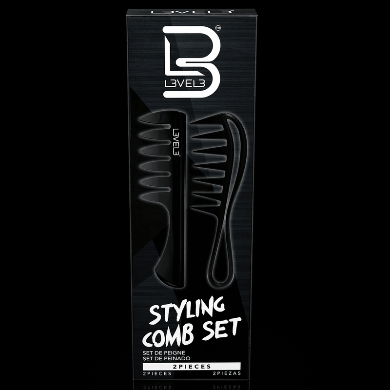 L3VEL3 styling comb set 2 piece packaging front professional barber comb set