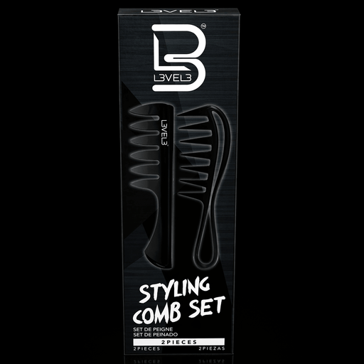 L3VEL3 styling comb set 2 piece packaging front professional barber comb set