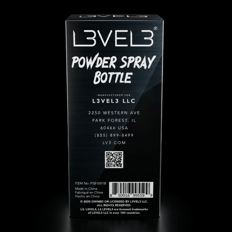 L3VEL3 Powder Spray Bottle Back Label with Product Information