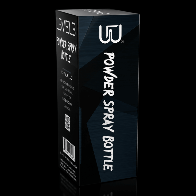 L3VEL3 Powder Spray Bottle Retail Packaging Side View