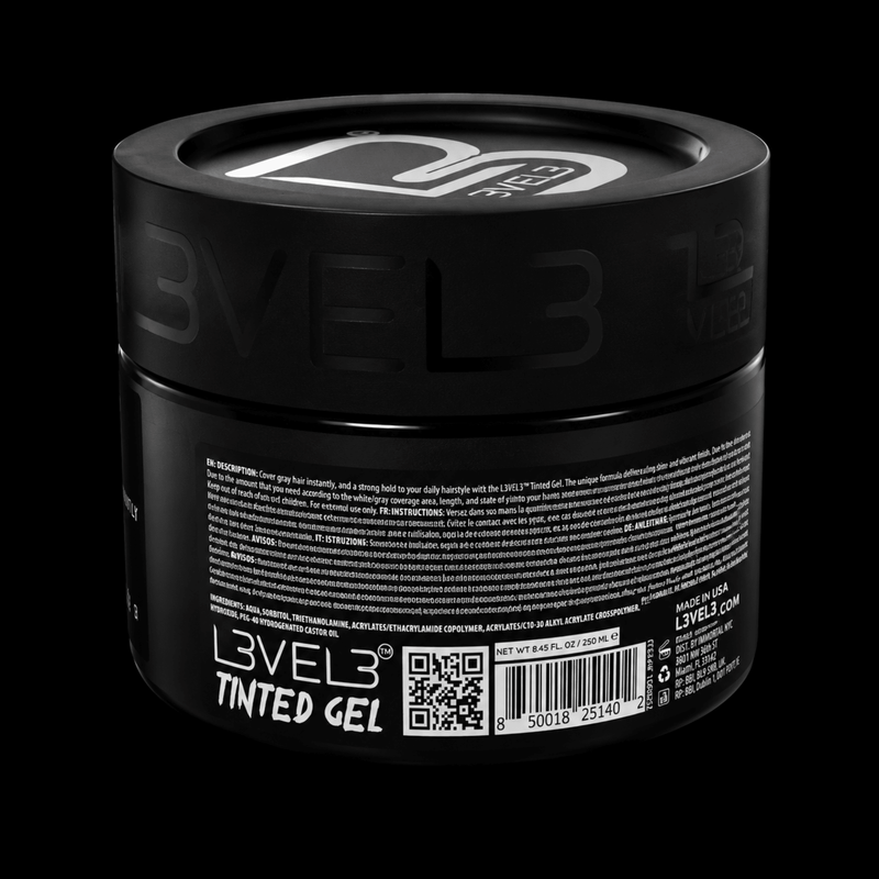 L3VEL3 Tinted Gel Black Back Label with Product Information