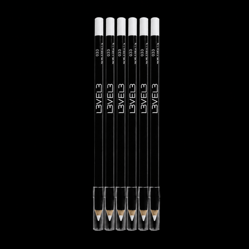 L3VEL3 White Liner Pencils Pack of 6 for beard outlining and hairline detailing with protective caps on a black background
