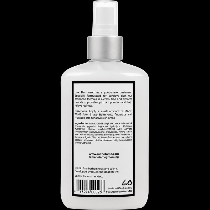 White spray bottle with a label on a black background