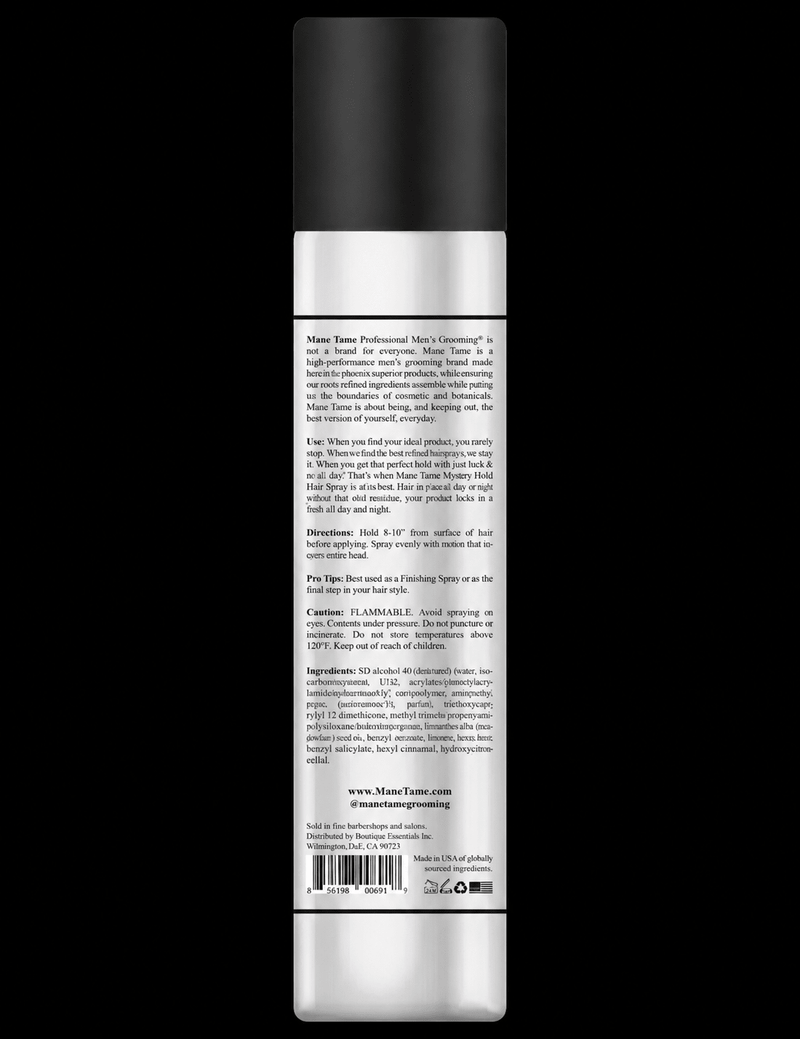 Back view of a white spray bottle with text on a black background