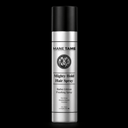 Mane Tame Mighty Hold Hair Spray can on a black background