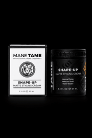 Mane Tame Shape-Up Matte Styling Cream packaging on a black background