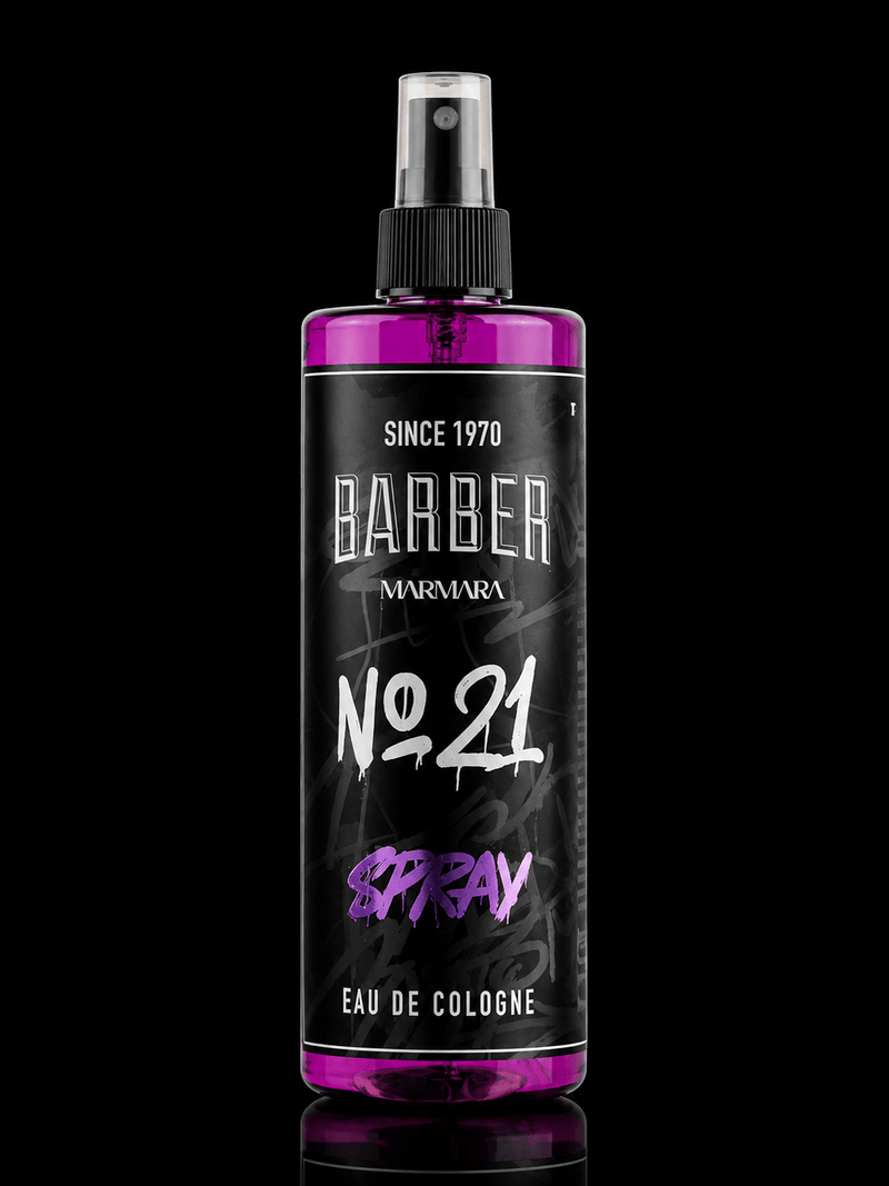 Bottle of Barber Narmara No. 21 Spray Eau de Cologne on a black background