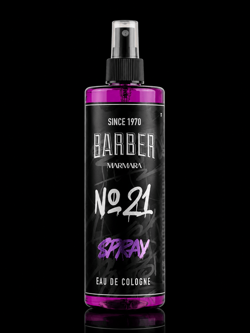 Bottle of Barber Narmara No. 21 Spray Eau de Cologne on a black background