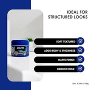 Matte paste hair styling features soft texture matte finish medium hold barber styling product Primos Barber Supply