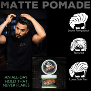 Matte pomade texture sample natural finish medium hold hair styling product Primos Barber Supply