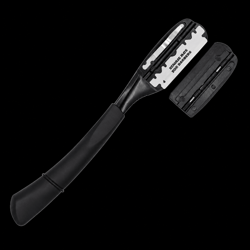 Black and white tool with a handle and blade on a transparent background