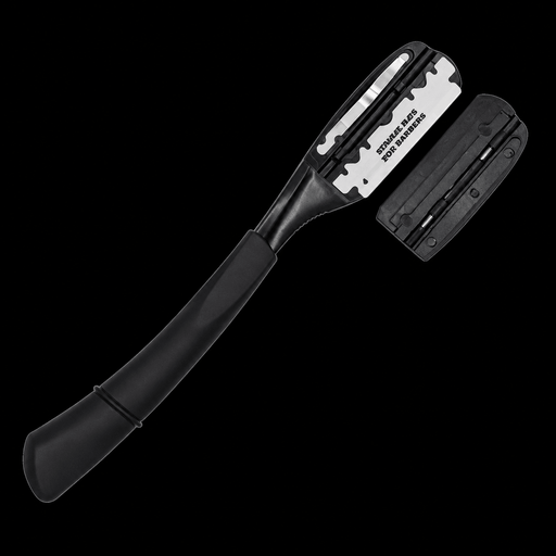 Misaki Katana Japanese Straight Razor Black MR-02 – open straight razor with handle and blade on transparent background