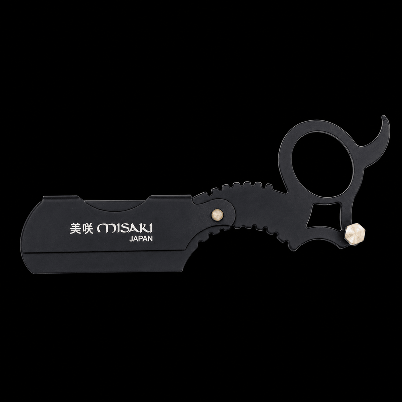 Black multi-tool with 'MISAKI' branding on a white background