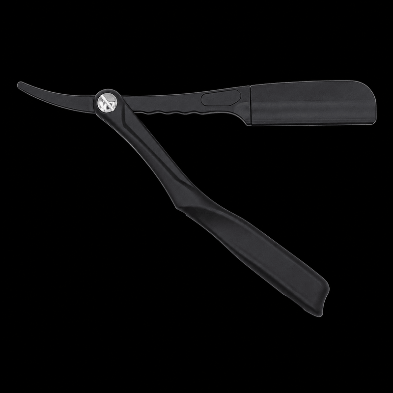 Black straight razor on a white background