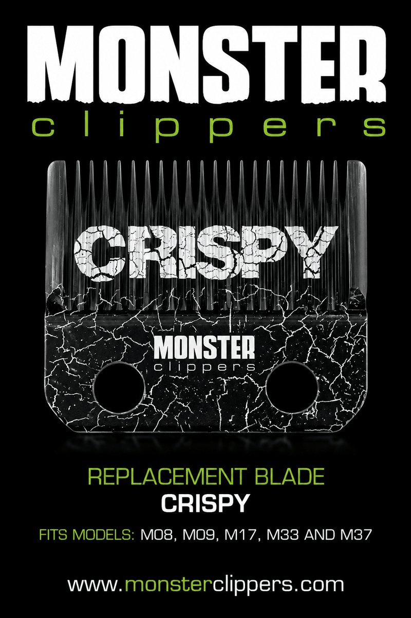 Monster Clippers Crispy replacement blade packaging on a black background