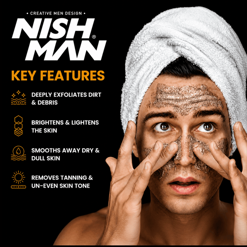Nishman Apricot Face and Scalp Scrub Deep Cleansing and Exfoliating Formula Available at Primos Barber Supply