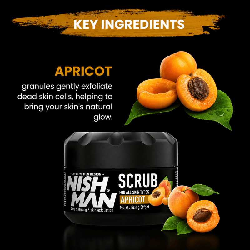 Nishman Apricot Face and Scalp Scrub with Nourishing Apricot Extract Available at Primos Barber Supply