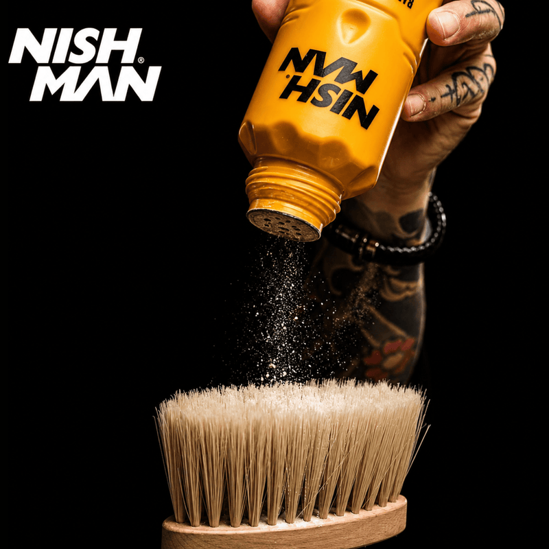 Nishman Barber Shave Talc Powder Easy Application for Professional Barber Use Available at Primos Barber Supply
