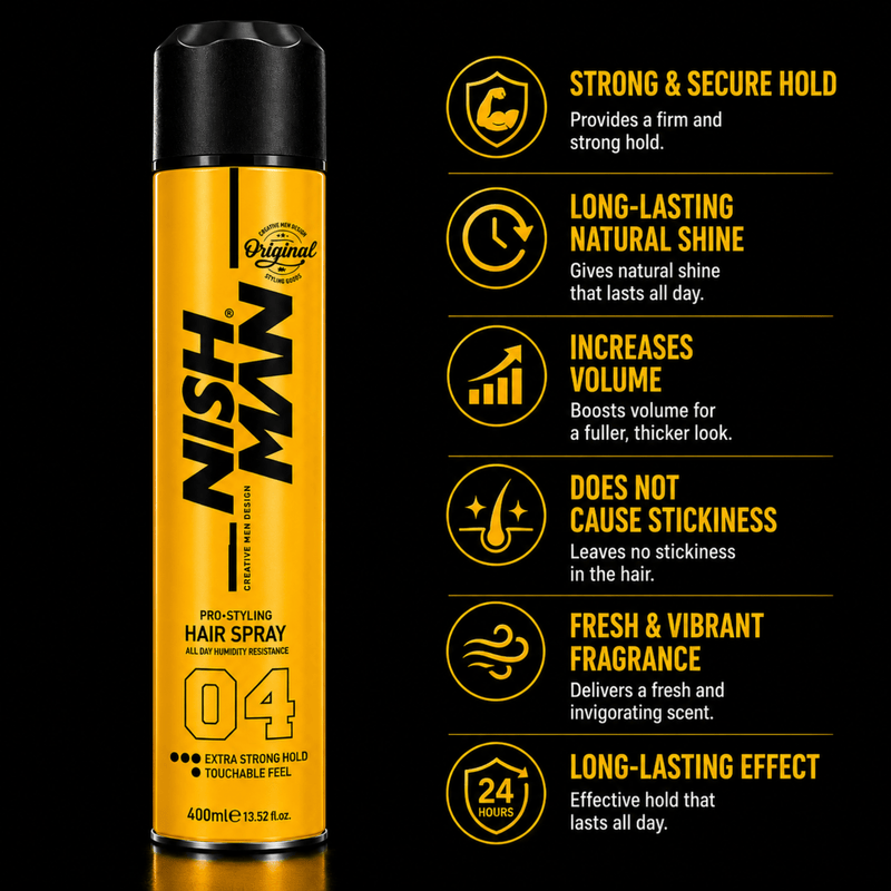 Nishman Hair Spray 04 Provides Strong Hold Volume and Fresh Fragrance Available at Primos Barber Supply