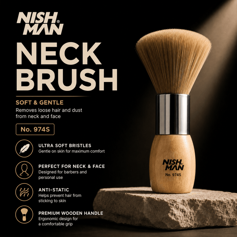 Nishman Neck Brush 974S Soft and Gentle Bristles for Professional Barbering Available at Primos Barber Supply