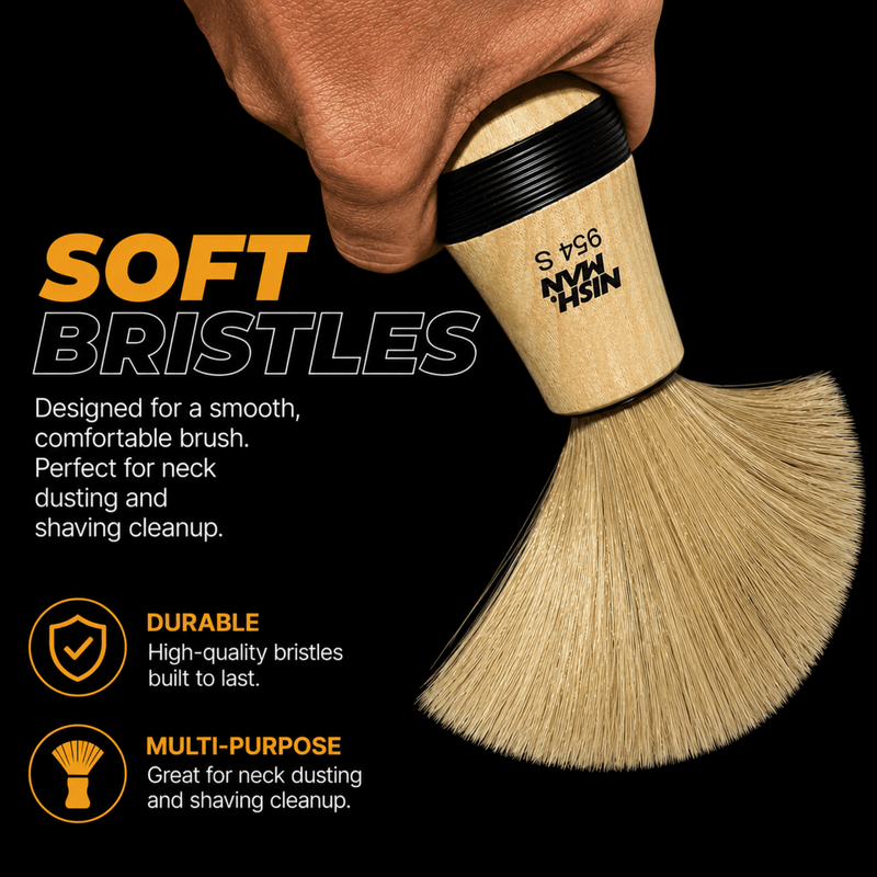 Nishman Neck Brush 974S Soft Bristles for Comfortable Hair Removal After Haircuts Available at Primos Barber Supply