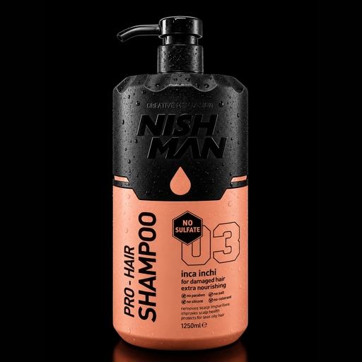Nishman Pro Hair Shampoo 03 1250ml Sulfate Free Formula for Damaged Hair Available at Primos Barber Supply